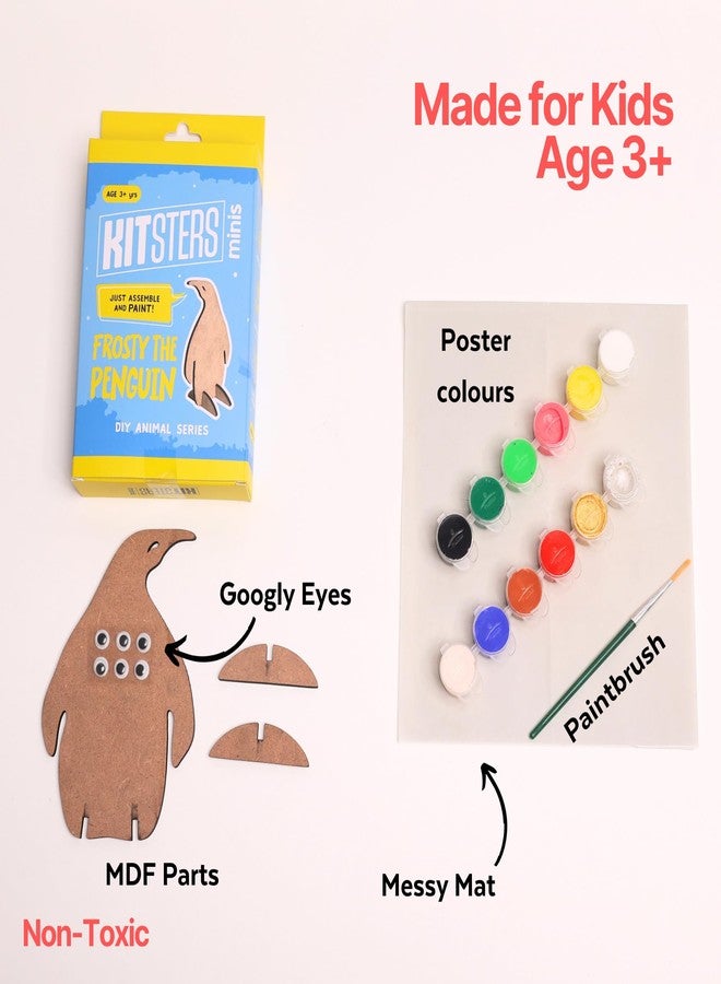 Kitsters Frosty the Penguin DIY 3D Painting Kit for Kids - Assemble & Paint Animal Shape MDF Cutout | Craft Kit with Paints, Brush & Googly Eyes | Birthday Return Gift | Art Kit for Ages 3,4,5,6,7,8,9 - Image 2